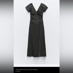 Unworn ZARA Linen Blend Polka Dot Midi Dress